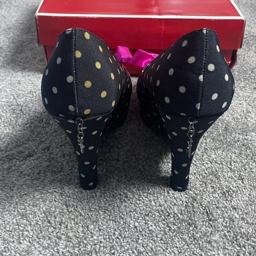 Penthouse Shoes by ellie Black White Polka Dots Pink Bows sz 9